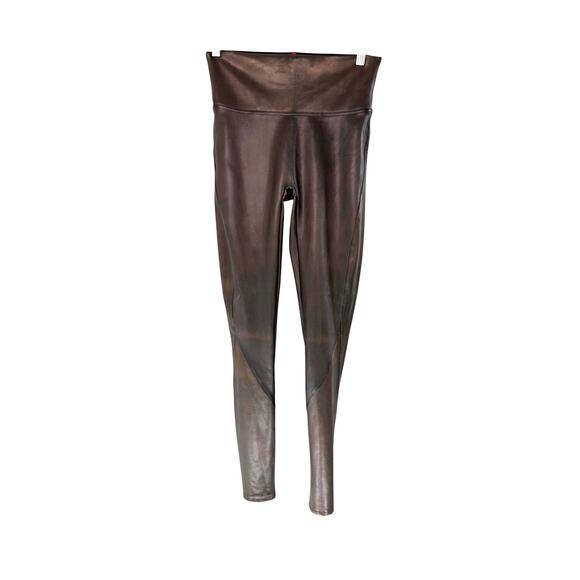 Spanx Leggings Bronze Metal Faux Leather Casual Pull On Stretch Slimming Medium - Picture 1 of 10
